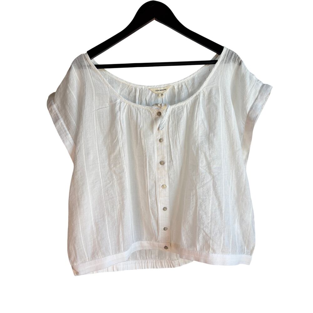 Lucky Brand White Gauze Boho Peasant Top XXL NWT Cotton Metallic